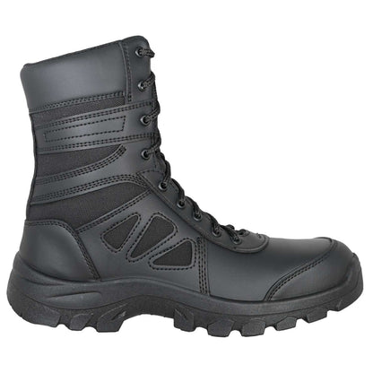 BOTAS TACTICAS RAM se muestra imagen de bota táctica de lado lateral y detalle del cierre, combinando vista de perfil, diseño de caña media y funcionalidad para uso táctico y deportivo.