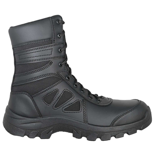 BOTAS TACTICAS RAM se muestra imagen de bota táctica de lado lateral y detalle del cierre, combinando vista de perfil, diseño de caña media y funcionalidad para uso táctico y deportivo.