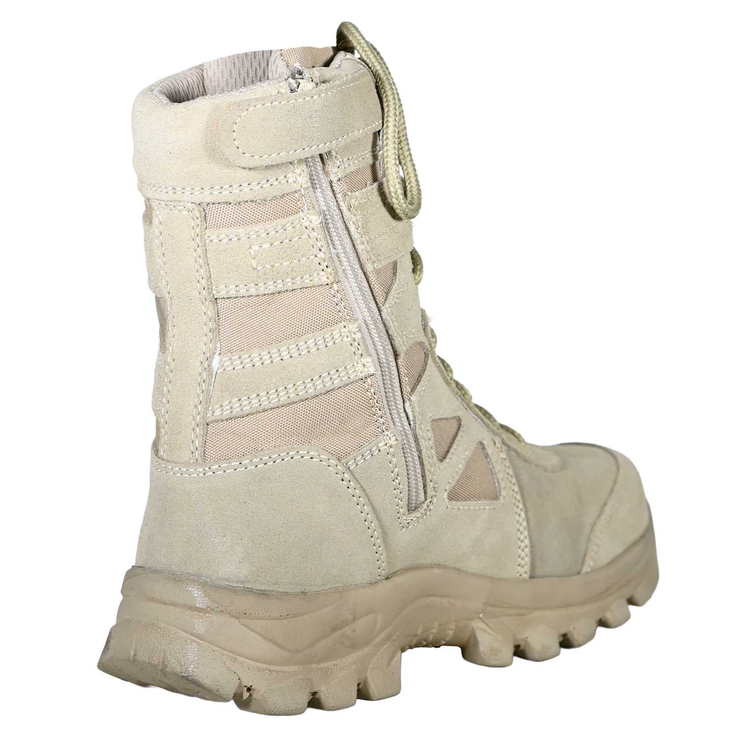 BOTAS TACTICAS RAM se muestra imagen de bota táctica con enfoque en el cierre lateral, destacando la practicidad al momento de poner y quitar el calzado de forma rápida y cómoda.