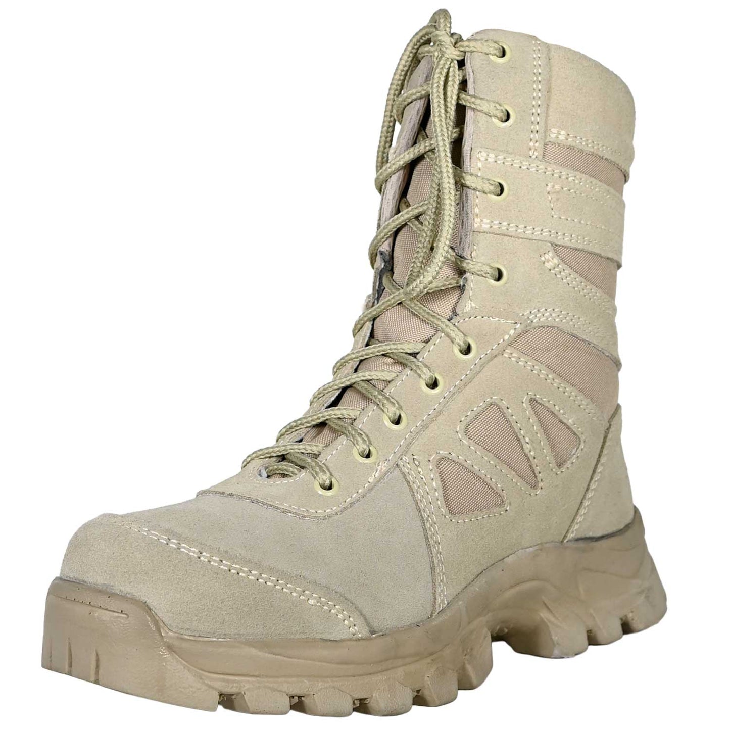 BOTAS TACTICAS RAM se muestra imagen de bota táctica con detalle en ojillos metálicos e interior acolchonado, resaltando mayor resistencia en el sistema de ajuste, mejor confort al usarla y soporte cómodo para jornadas prolongadas.