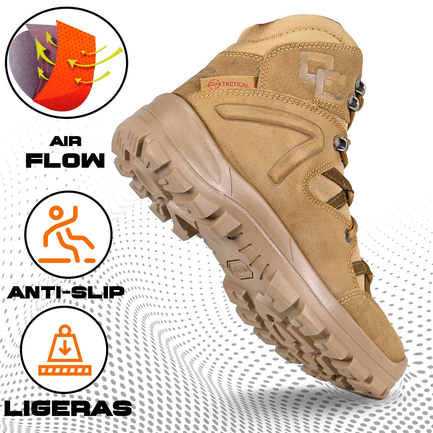 Botas OC TACTICAL 4054 con soporte de tobillo y ventilación Air Flow vista lateral