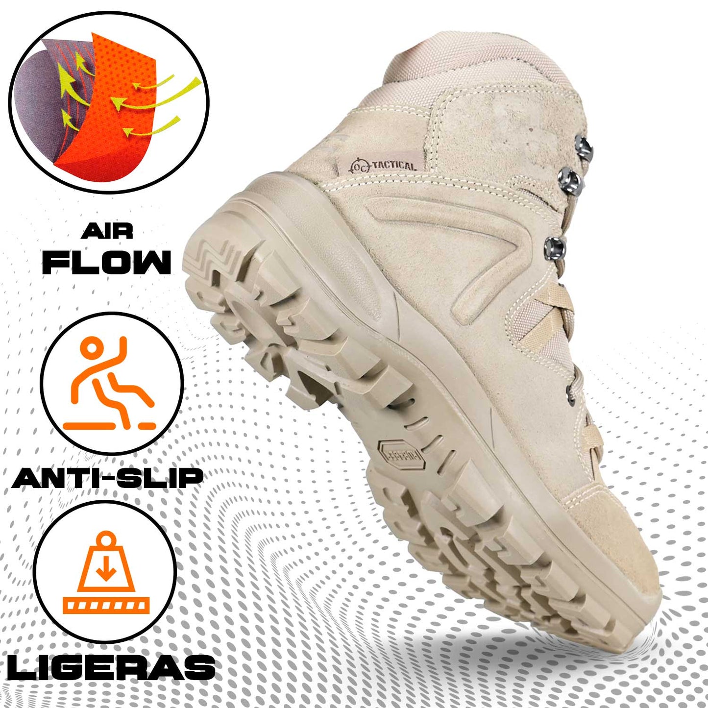 Botas OC TACTICAL 4054 con soporte de tobillo y ventilación Air Flow vista lateral