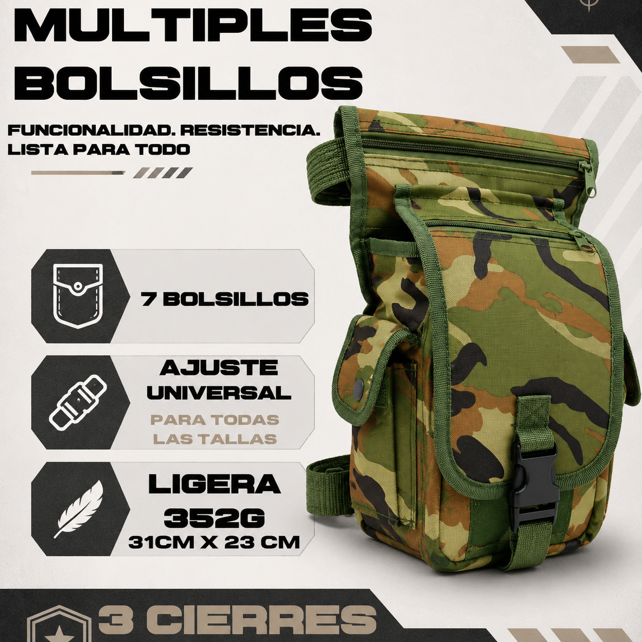 Piernera Tactica Mochila Muslera Porta Celular Multiusos Residen Evil Militaría