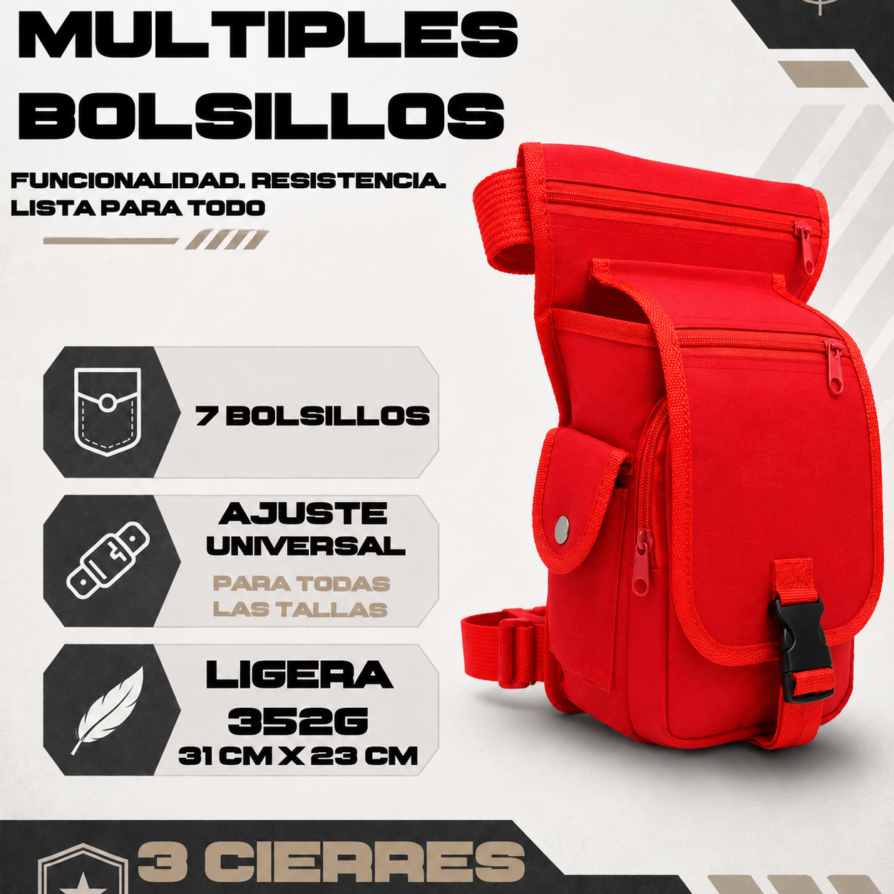 Piernera Tactica Mochila Muslera Porta Celular Multiusos Residen Evil Militaría