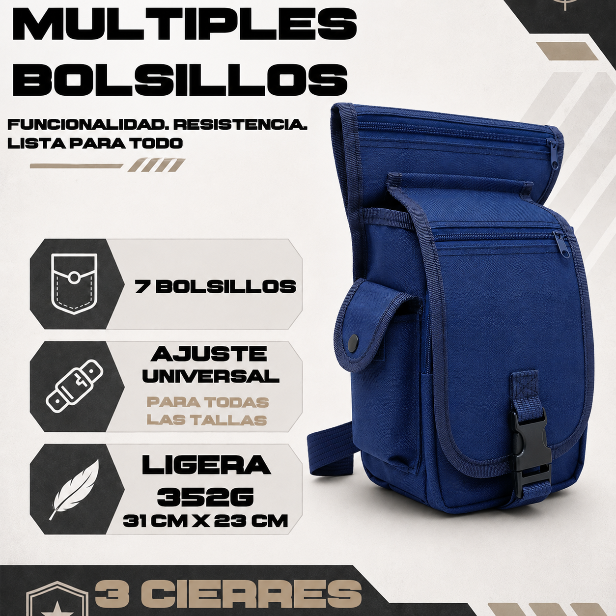 Piernera Tactica Mochila Muslera Porta Celular Multiusos Residen Evil Militaría