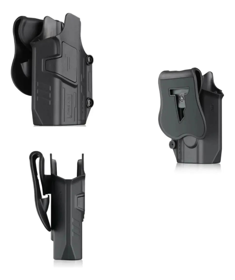 El Mega-Fit Holster utiliza un sistema de desbloqueo clásico con el dedo índice, proporcionando un acceso sencillo y seguro.