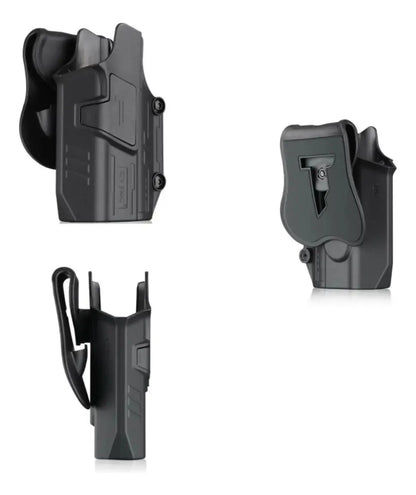El Mega-Fit Holster utiliza un sistema de desbloqueo clásico con el dedo índice, proporcionando un acceso sencillo y seguro.