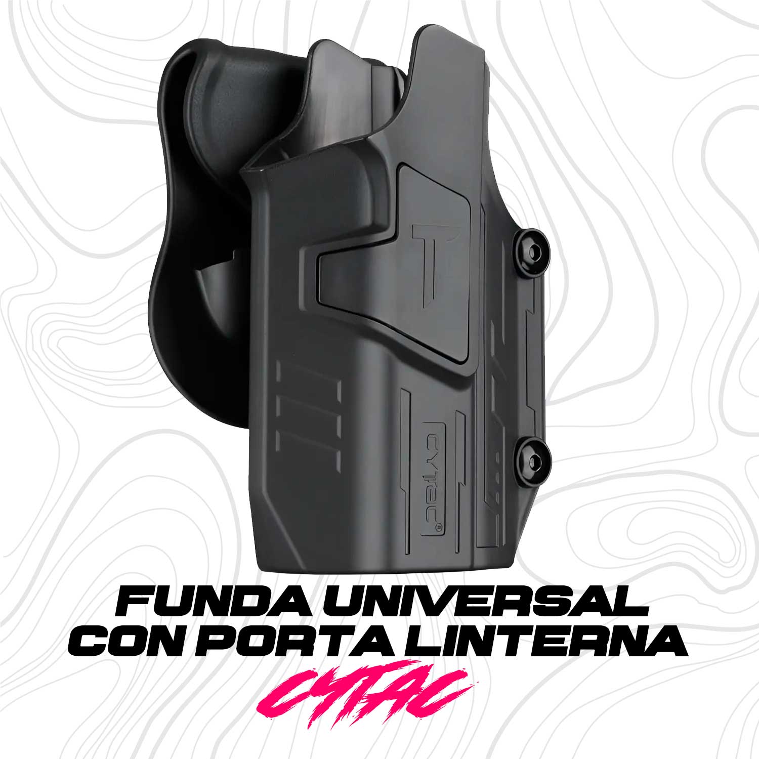 Funda Mega-Fit diseñada para más de 150 modelos de pistolas. Requiere la luz TLR-1 o TLR-2 para funcionar correctamente.
