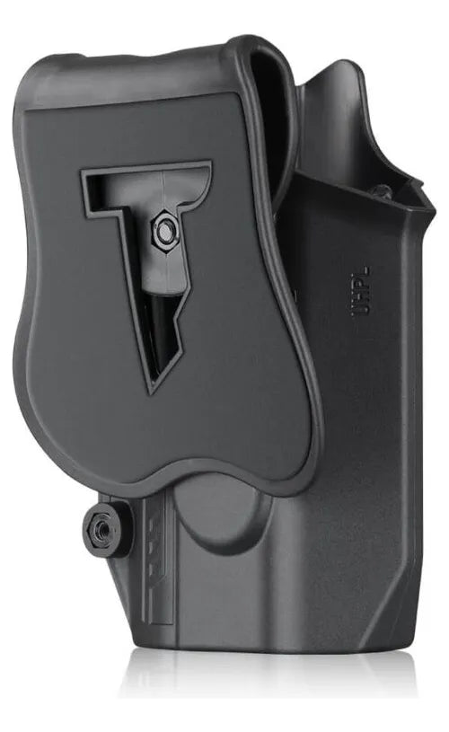 Es compatible con la mayoría de las pistolas semiautomáticas compactas o de tamaño completo con Streamlight TLR-1 o TLR-2. También se adapta a pistolas con mira de punto rojo intercambiable y mira frontal alta.