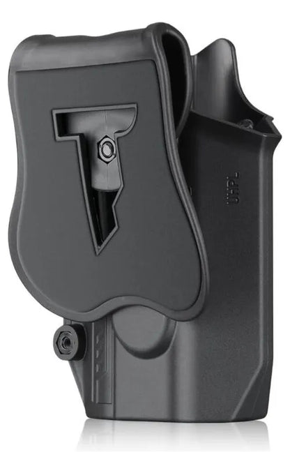 Es compatible con la mayoría de las pistolas semiautomáticas compactas o de tamaño completo con Streamlight TLR-1 o TLR-2. También se adapta a pistolas con mira de punto rojo intercambiable y mira frontal alta.