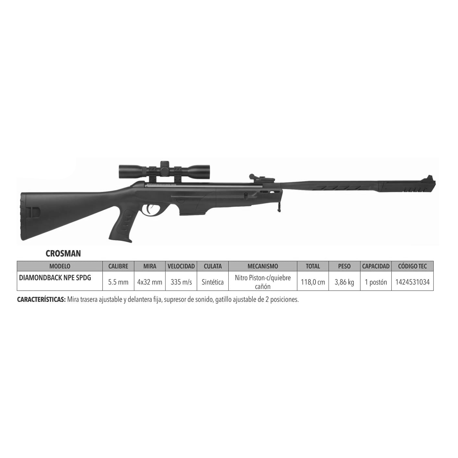 Rifle Diamondback Nitropistón .22mm Mira 4x32 CROSMAN