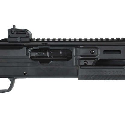 Se muestra escopeta traumática T4E TX68 con detalle del cuerpo principal, evidenciando su diseño táctico moderno, líneas agresivas y materiales de alta calidad que garantizan durabilidad y desempeño.