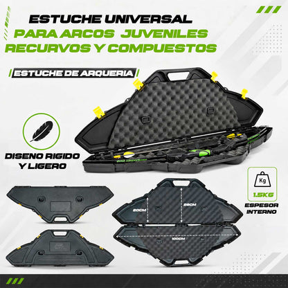 Se muestra estuche para arcos Plano con detalle de la espuma protectora interna, mostrando cómo el acolchado ayuda a absorber impactos y mantener el arco fijo dentro del estuche.