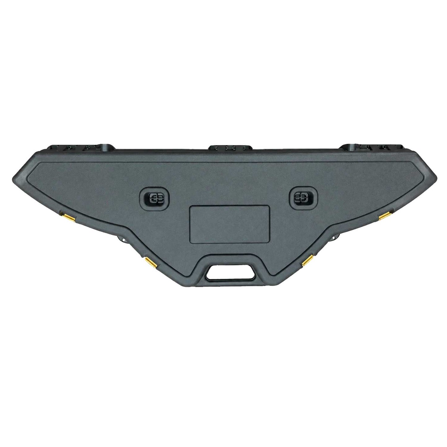 Se muestra estuche para arcos Plano en vista frontal cerrado, donde se aprecian sus 4 broches de seguridad, su estructura resistente y su diseño práctico para guardar y transportar arcos juveniles.