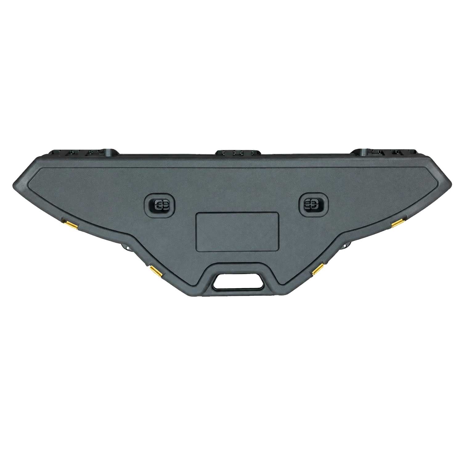 Se muestra estuche para arcos Plano en vista frontal cerrado, donde se aprecian sus 4 broches de seguridad, su estructura resistente y su diseño práctico para guardar y transportar arcos juveniles.