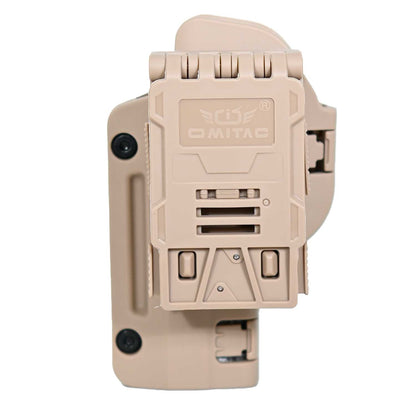 Se muestra la FUNDA PARA PISTOLA GLOCK 17 desde la parte trasera para apreciar el sistema de sujeción al cinturón.