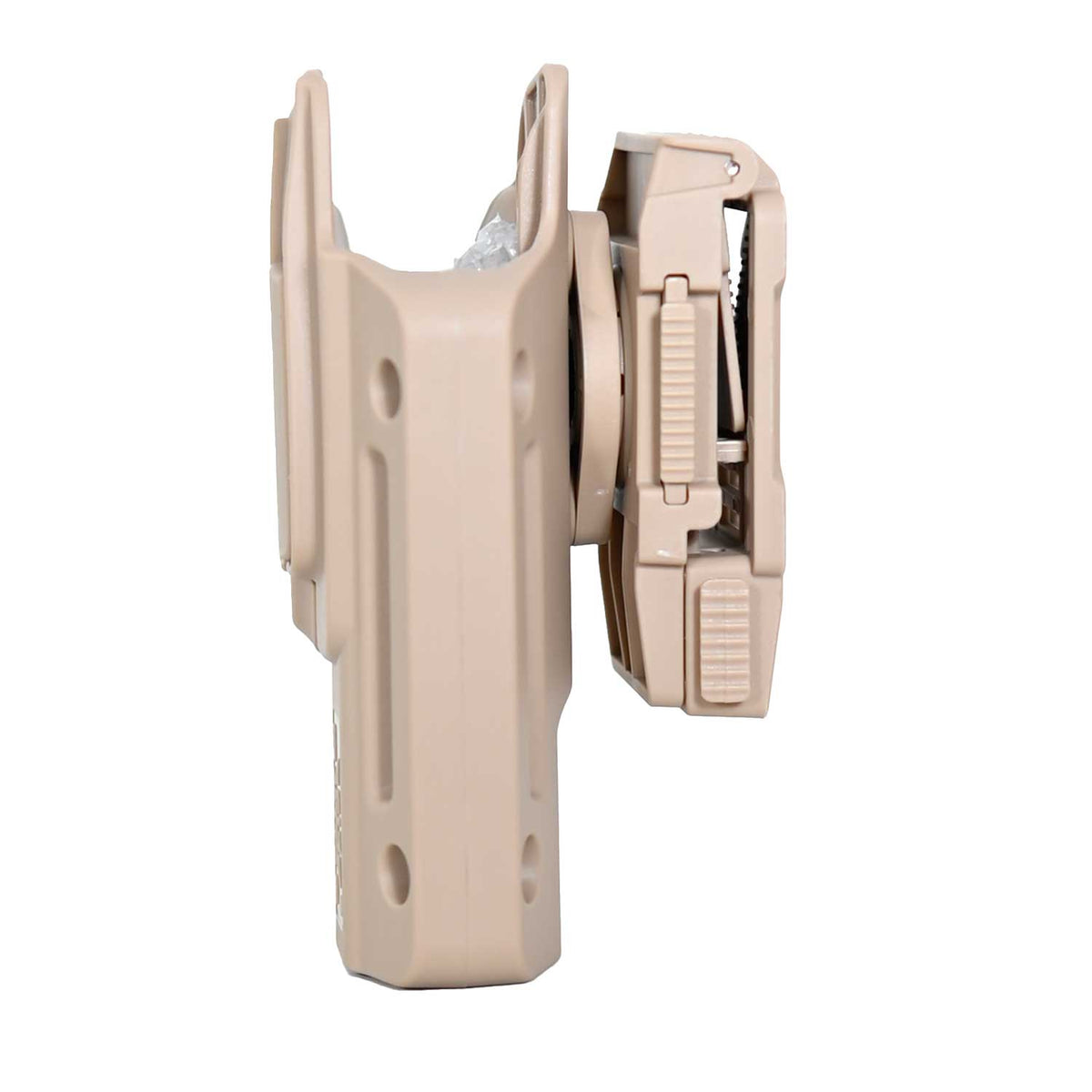 Se muestra la FUNDA PARA PISTOLA GLOCK 17 desde un ángulo lateral para apreciar su forma y profundidad.