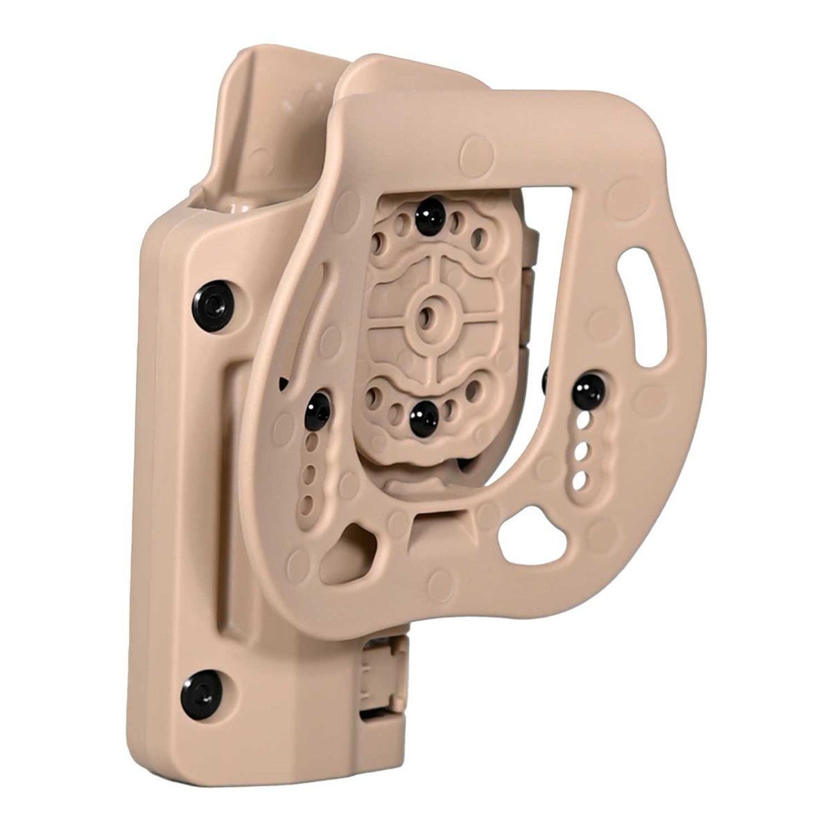 Se muestra la FUNDA PARA PISTOLA GLOCK 17 desde la parte trasera para apreciar el sistema de sujeción al cinturón.