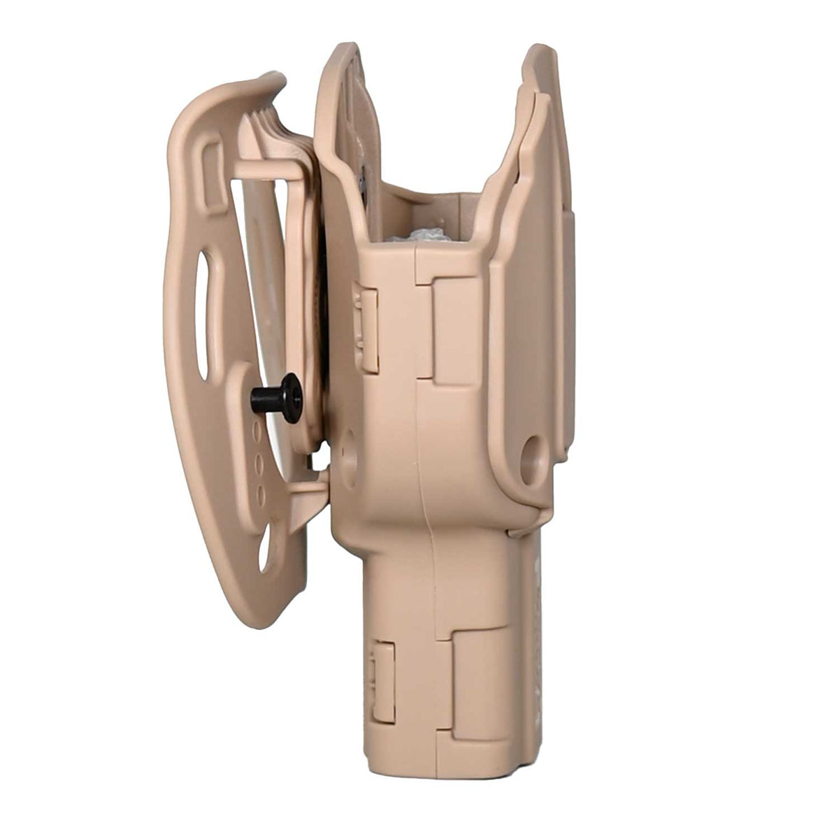 Se muestra la FUNDA PARA PISTOLA GLOCK 17 de perfil para apreciar su diseño y estructura.