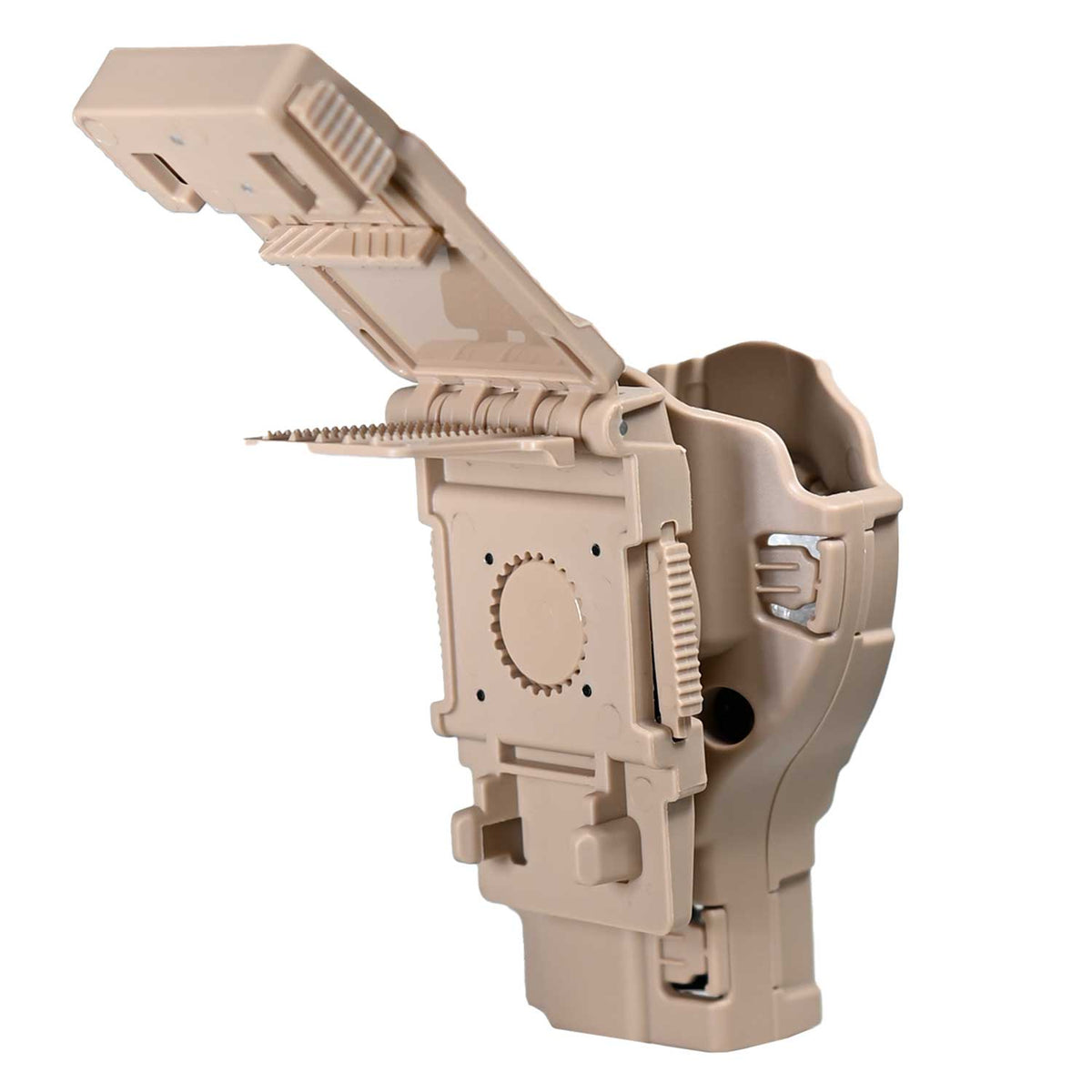 Se muestra la FUNDA PARA PISTOLA PX4 desde la parte trasera para apreciar el sistema de sujeción al cinturón.