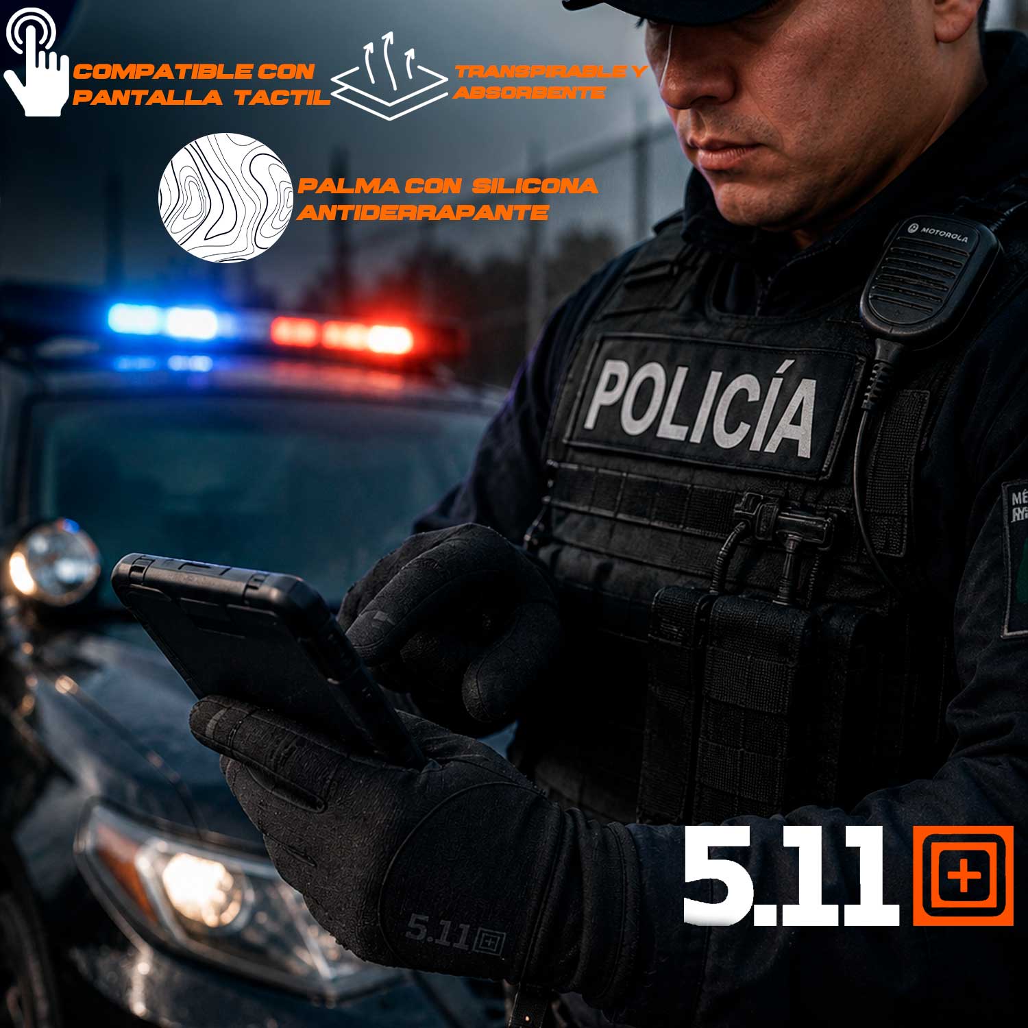 Uso con smartphone, destacando la función touchscreen.