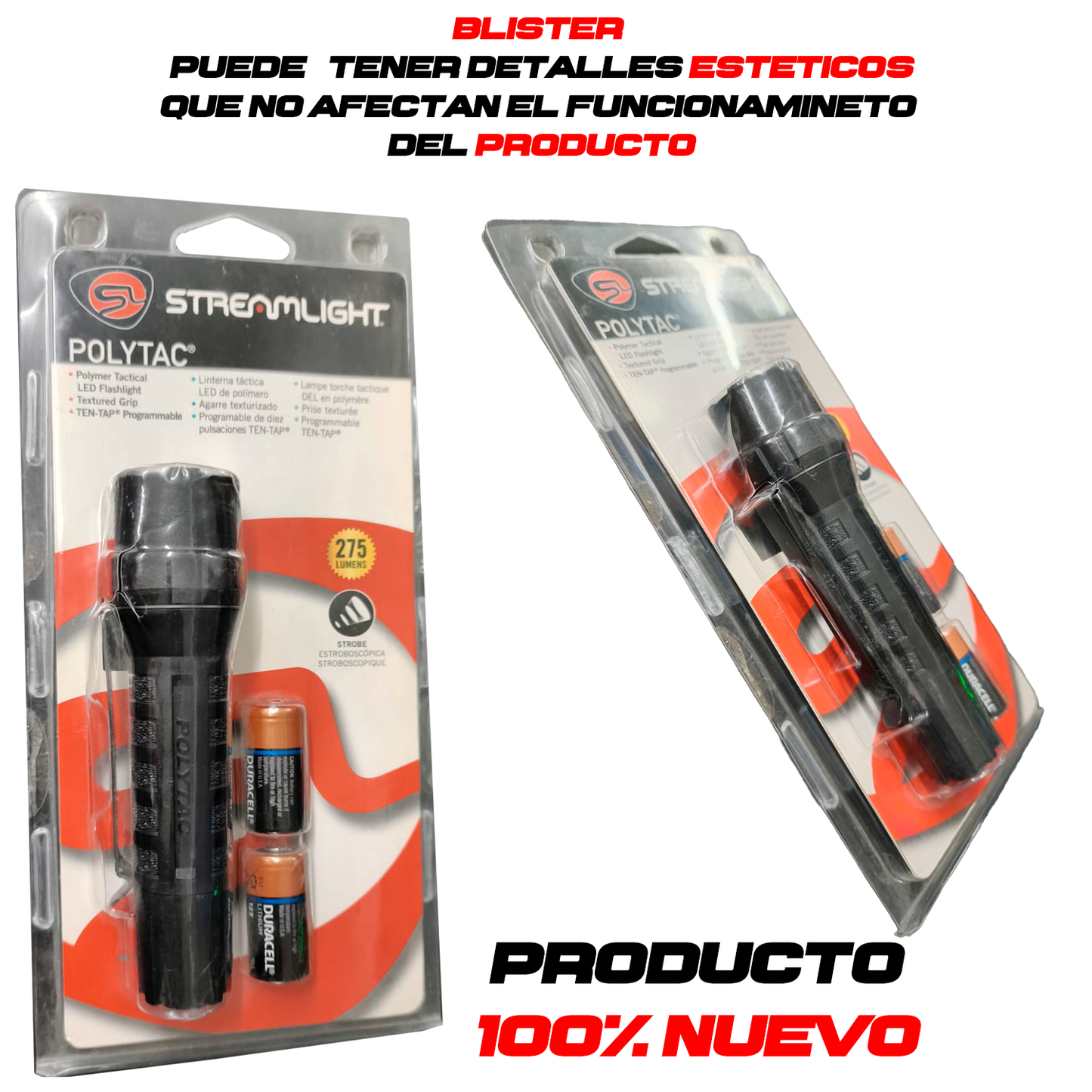 Linterna Streamlight PolyTac se muestra el empaque del producto 