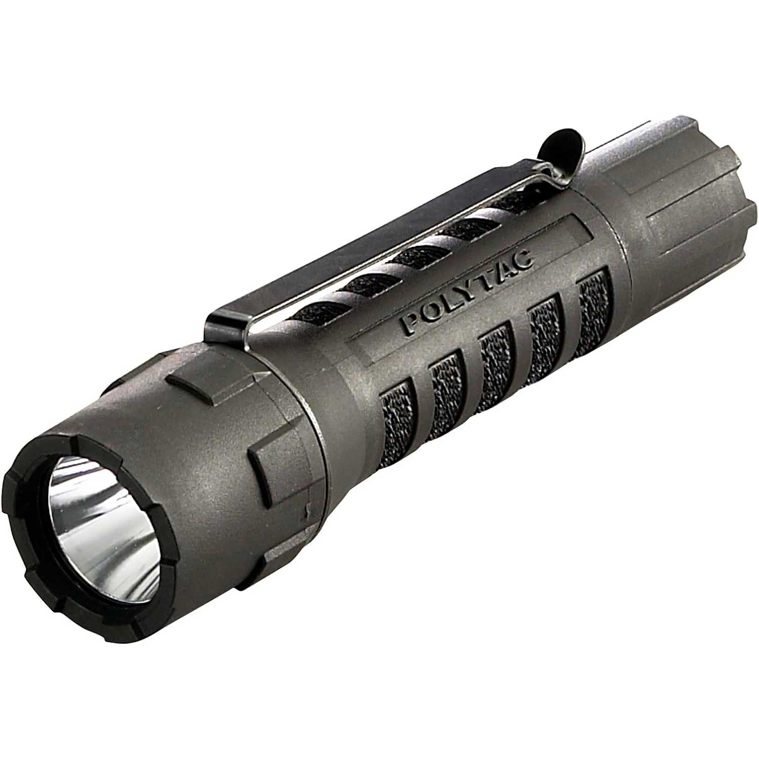 Linterna Streamlight PolyTac se aprecia desde un ángulo lateral donde destaca su tamaño compacto y facilidad de transporte diario.