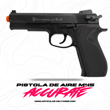 Se muestra pistola M45 ENFORCER en vista lateral, donde se pueden apreciar sus controles y acabados.