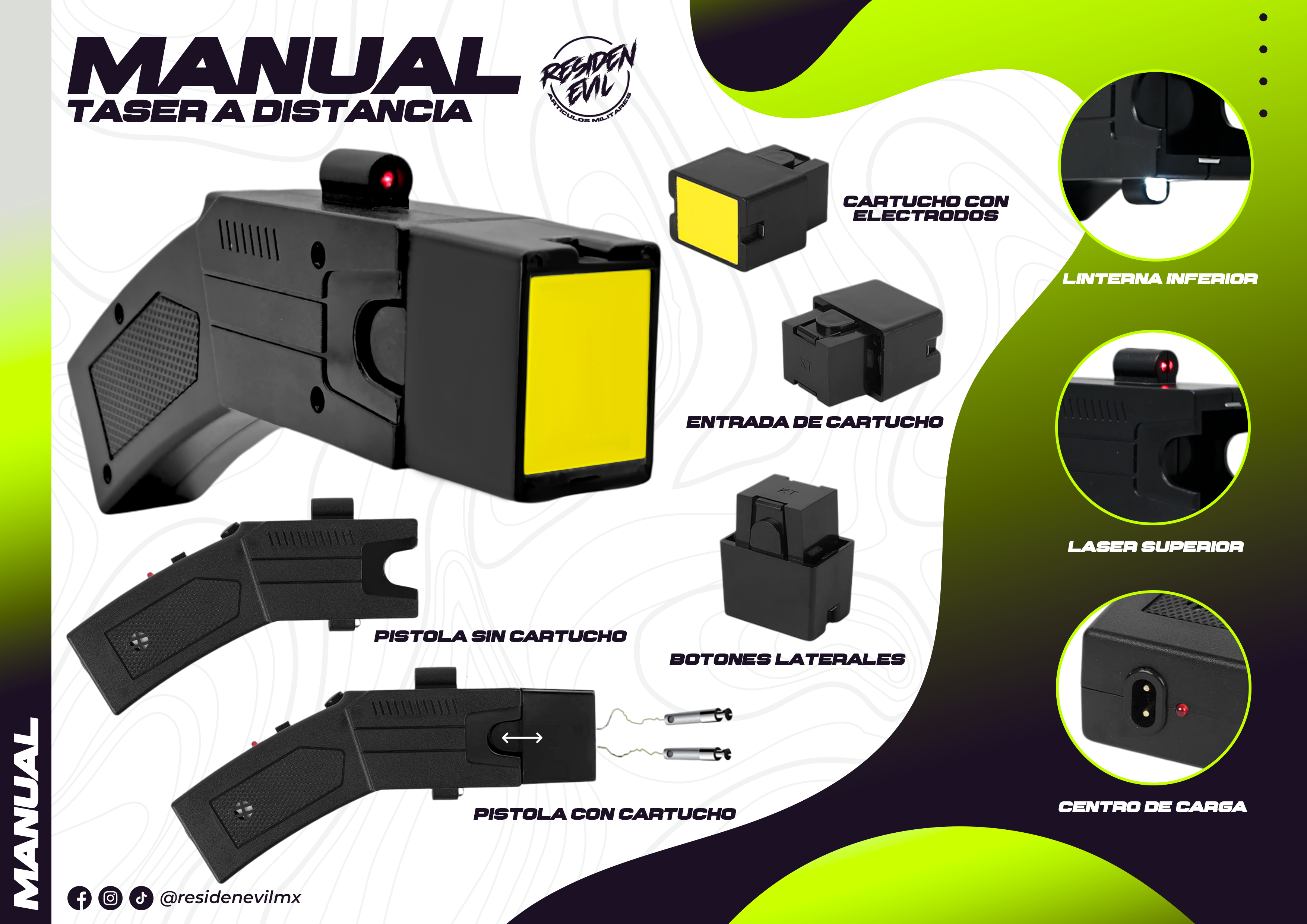 Pistola Taser Paralizador 3 Cartuchos Funda P/ Cinto Descargador