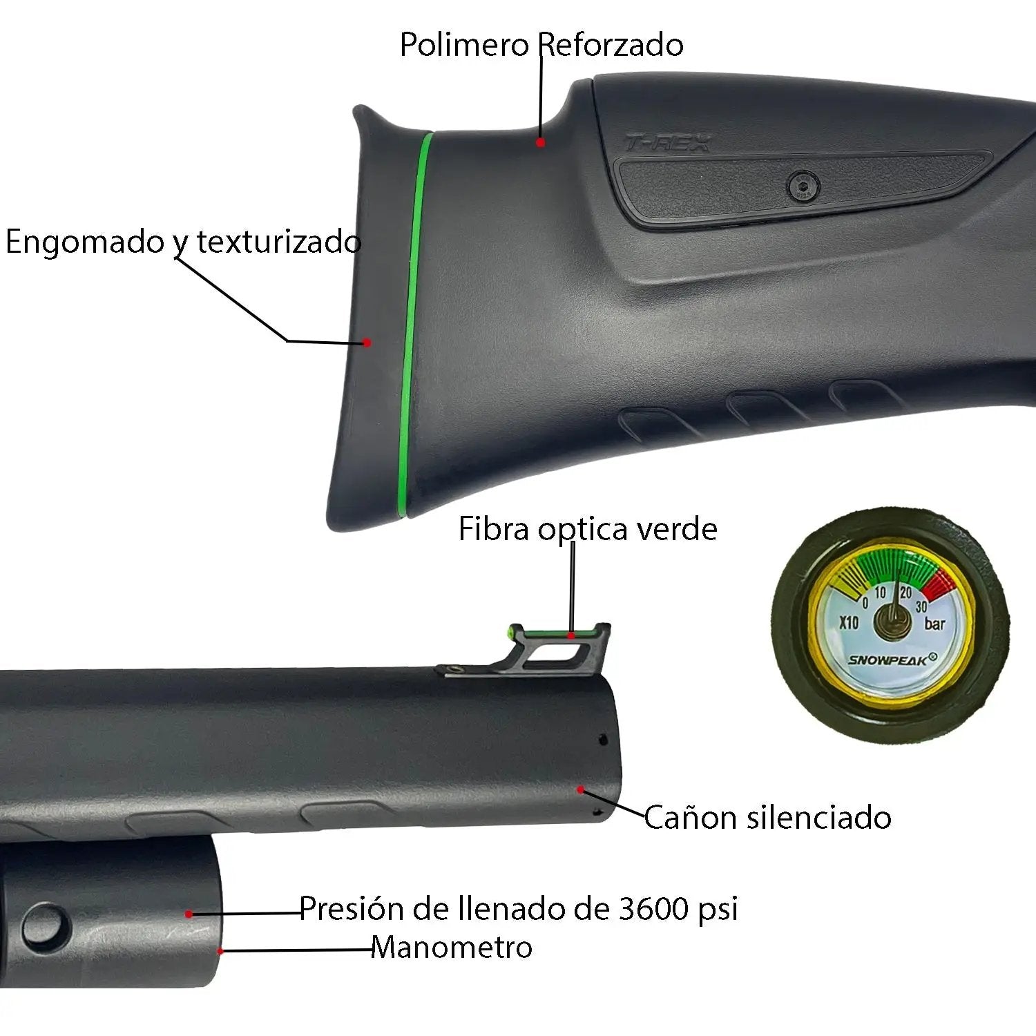 Rfile De Aire T-rex Pcp 10 Tiros 950 Fps Polimero Reforzado