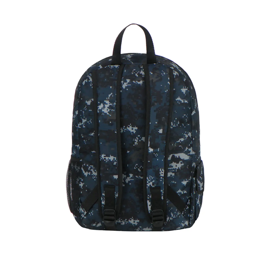 Mochila Escolar Pixel Camo East West Con Gancho Porta Llavero Y Botella