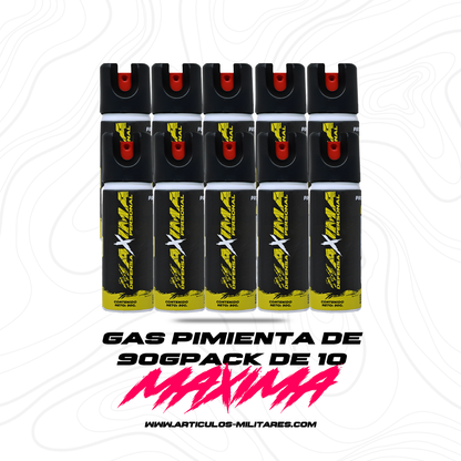 Paquete de 10 Gas Pimienta de 90 g Maxima