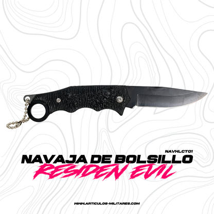 Navaja Llavero de Bolsillo Negro Textura de Calaveras