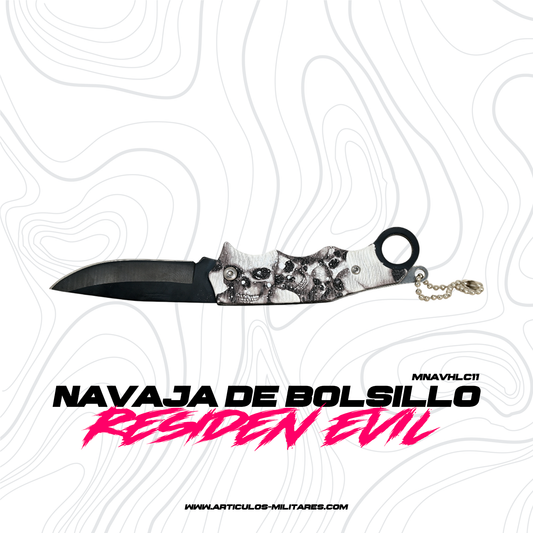 Navaja Llavero de Bolsillo Hoja Lisa Calaveras Blanco y Negro