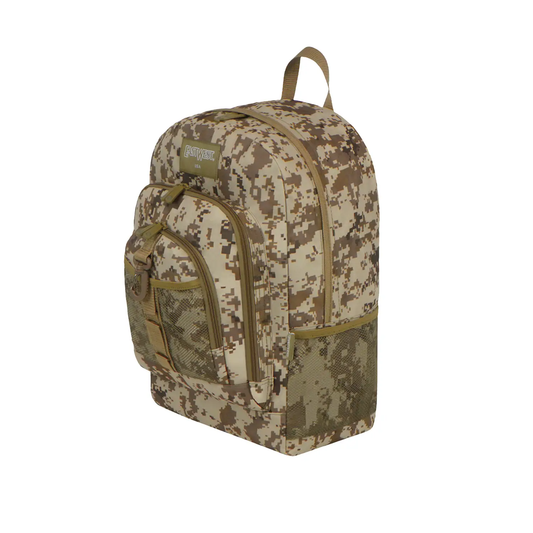 Mochila Escolar Pixel Camo East West Con Gancho Porta Llavero Y Botella