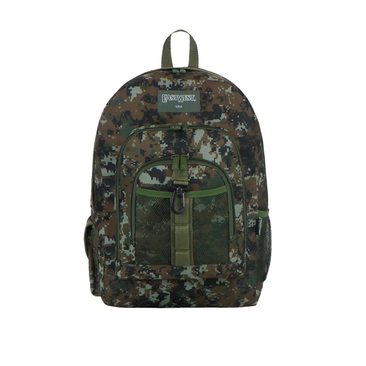 Mochila Escolar Pixel Camo East West Con Gancho Porta Llavero Y Botella