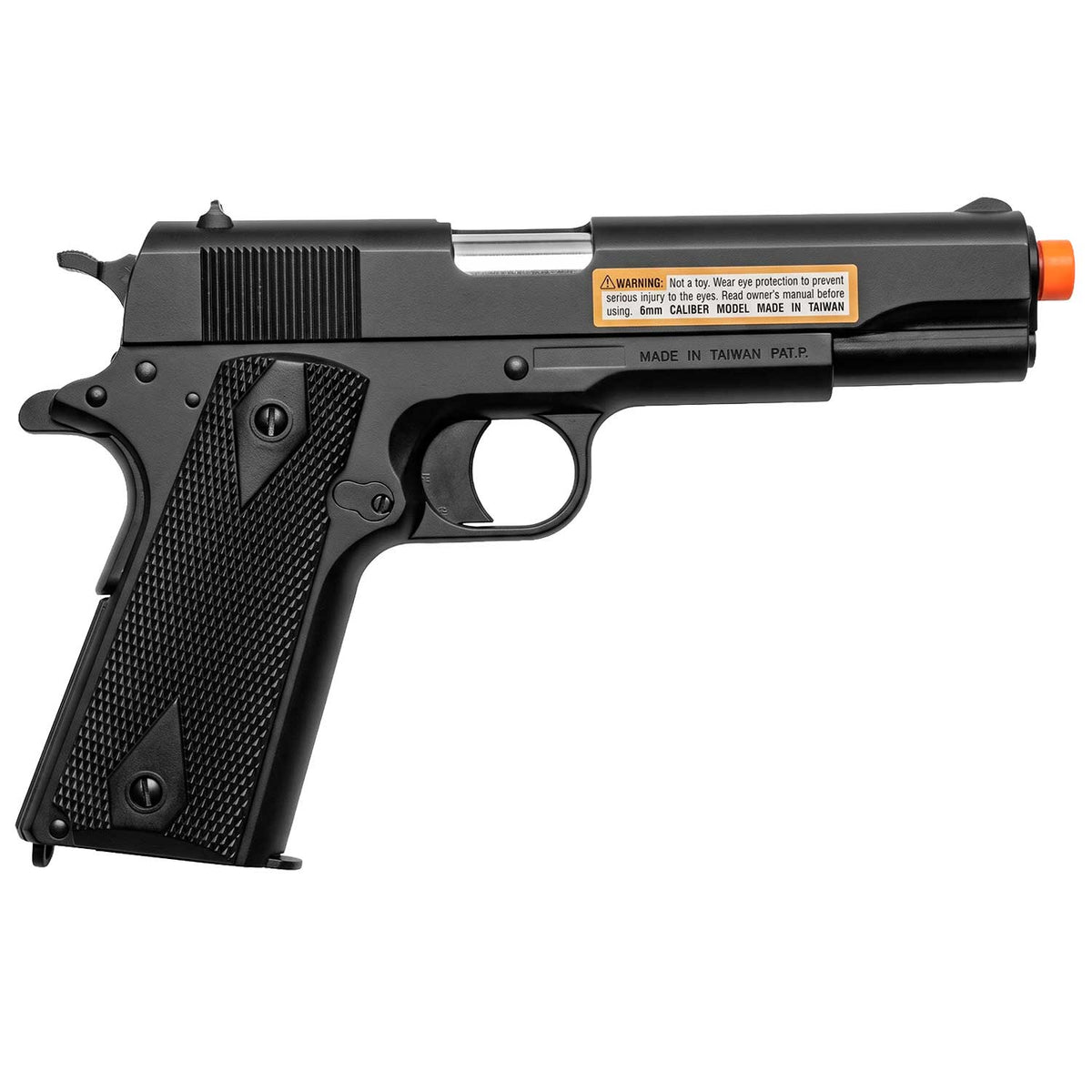 Se muestra pistola M45 ENFORCER con el mecanismo de corredera, destacando sus detalles de construcción