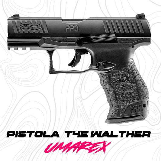Pistola Walther PPQ T4E accionada por CO2 diseñada para entrenamiento y defensa personal, mostrando su uso en un entorno controlado con enfoque en su funcionalidad no letal y desempeño confiable.