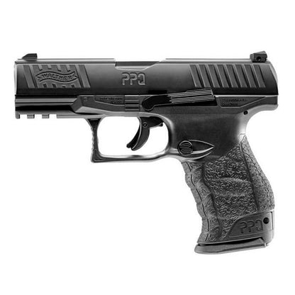 Pistola Walther PPQ T4E vista lateral derecha en alta resolución, mostrando el diseño completo del arma, su estructura robusta y el sistema de disparo semiautomático.