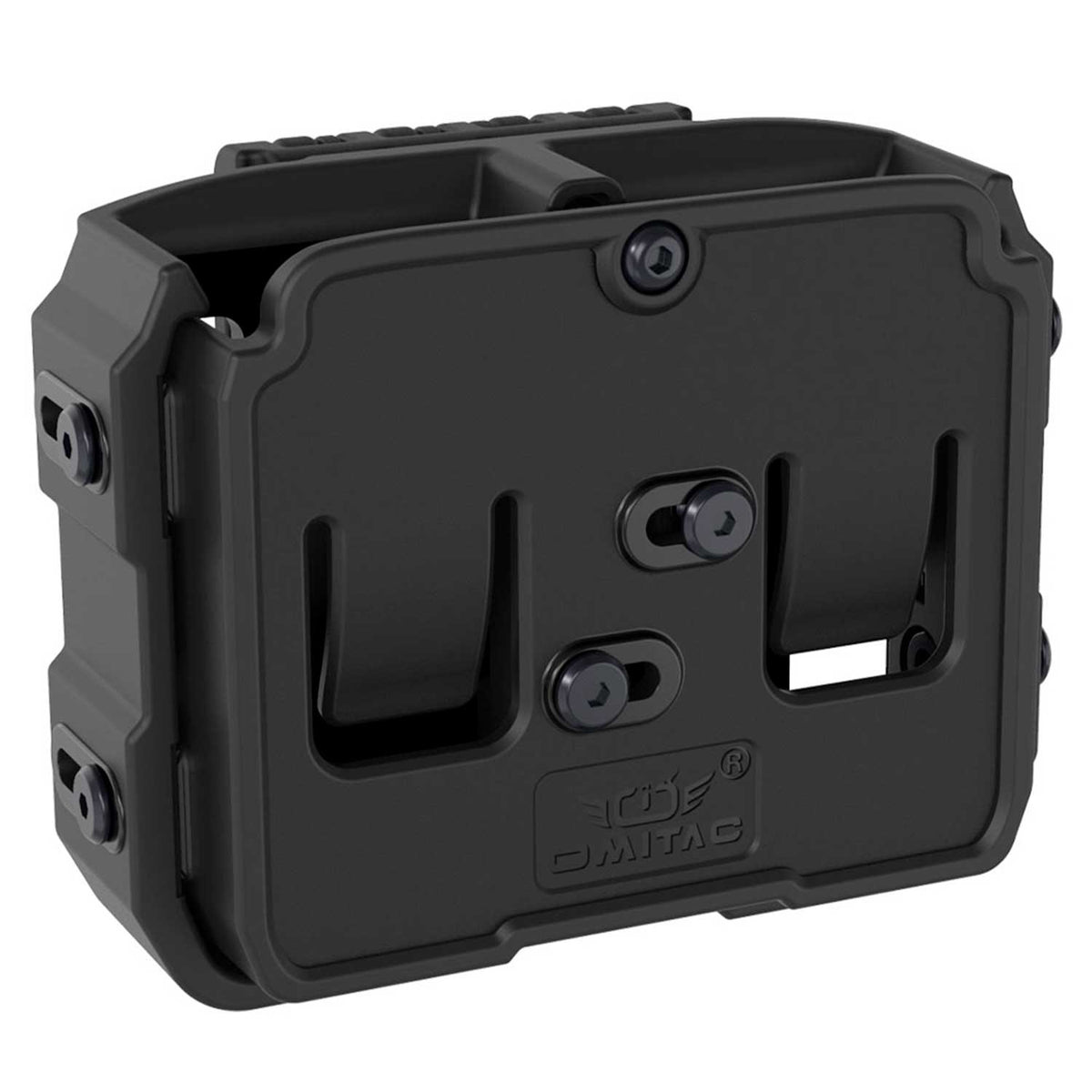 Se muestra Porta Cargador Doble Omitac en posición lateral para apreciar su perfil y estructura.