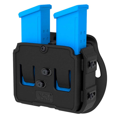 Se muestra Porta Cargador Doble Omitac con dos cargadores colocados, mostrando su capacidad para transportar cargadores de forma práctica.