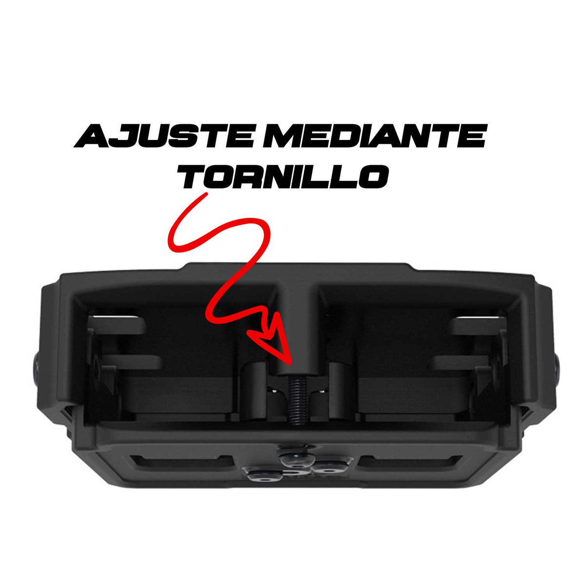 Se muestra Porta Cargador Doble Omitac mostrando sus ajustes para adaptar la sujeción de acuerdo con el tamaño del cargador.