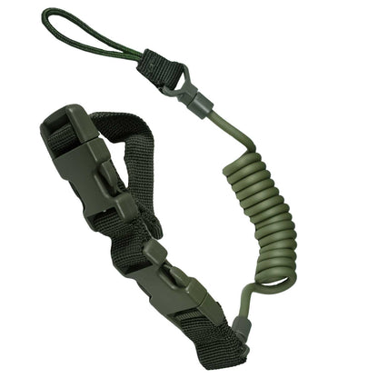 Se muestra RECUPERADOR DE PISTOLA OMITAC de perfil para observar el diseño de la correa elástica y sus broches.
