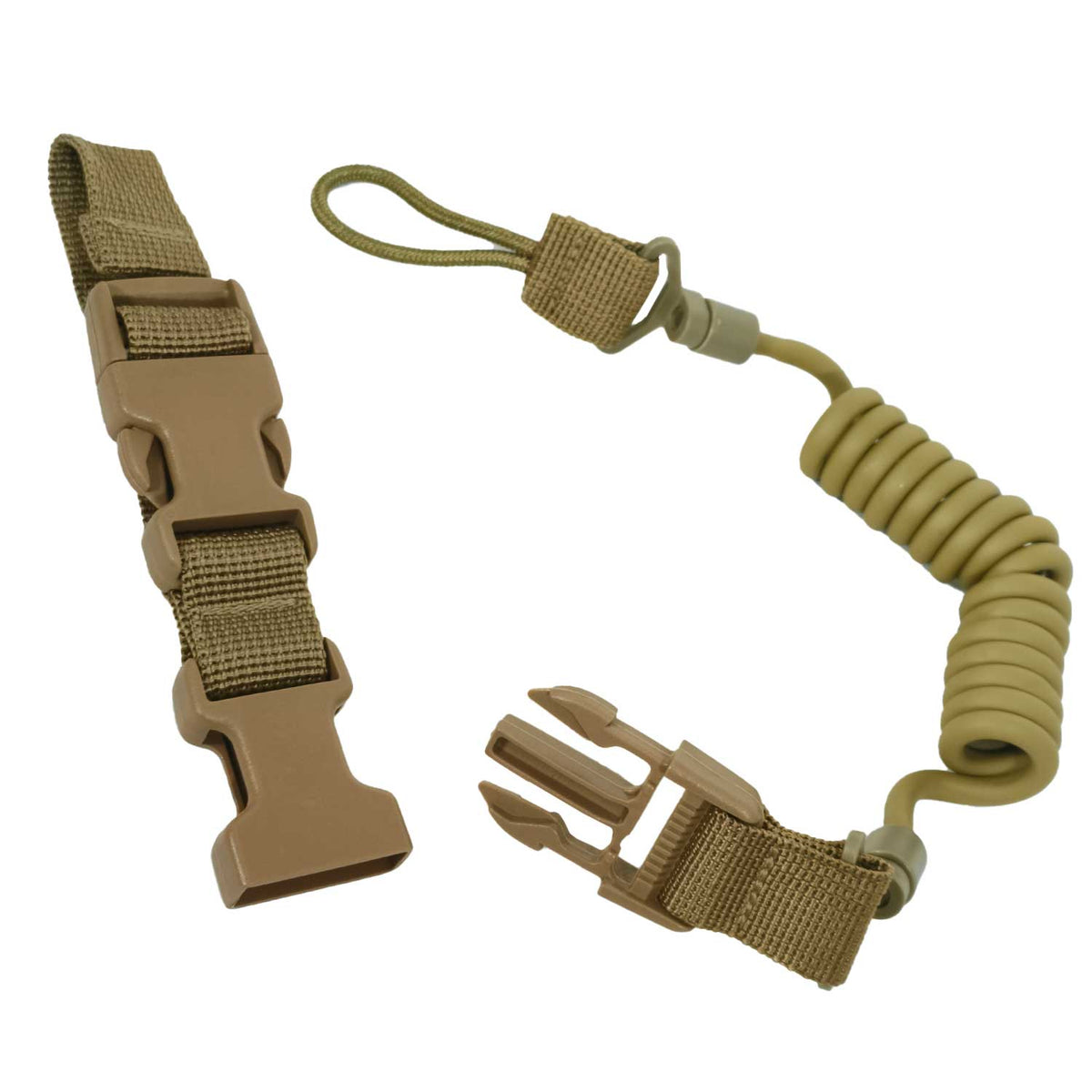 Se muestra RECUPERADOR DE PISTOLA OMITAC de perfil para observar el diseño de la correa elástica y sus broches.