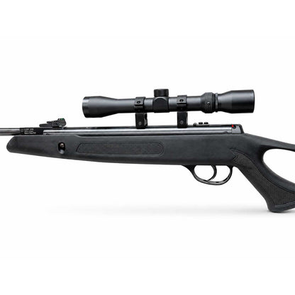 Se muestra el Rifle Hatsan Edge en una imagen tipo ficha técnica, destacando calibre .25 / 6 mm, velocidad de 650 FPS, peso, medidas, fibra óptica y mira 3-9x32.