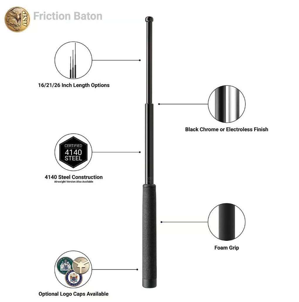 Bastón Retráctil Asp 26 Black Chrome Profesional Seguridad
