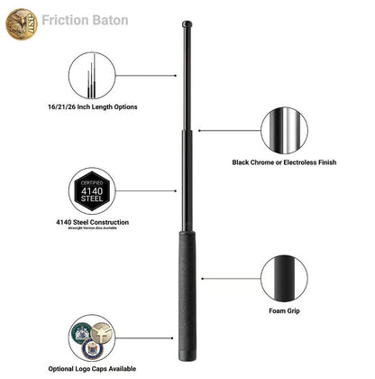 Bastón Retráctil Asp 26 Black Chrome Profesional Seguridad