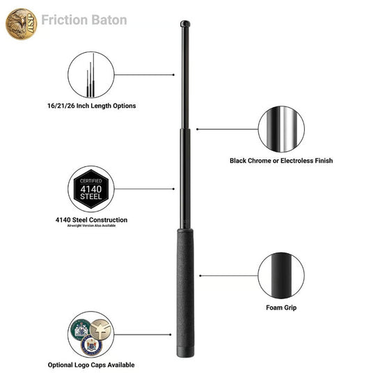 Bastón Retráctil Asp 26 Black Chrome Profesional Seguridad