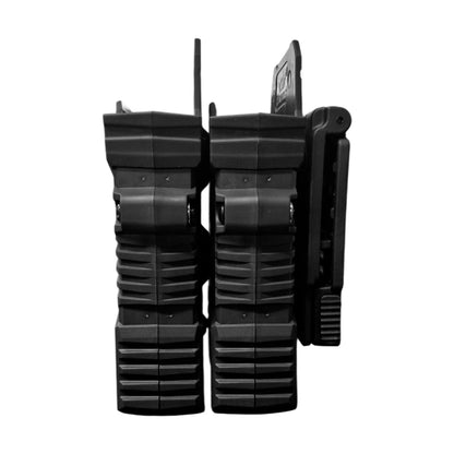 Perfil lateral del doble porta cargador Omitac para AR-15 M16 M4, estructura compacta y resistente para uso táctico.
