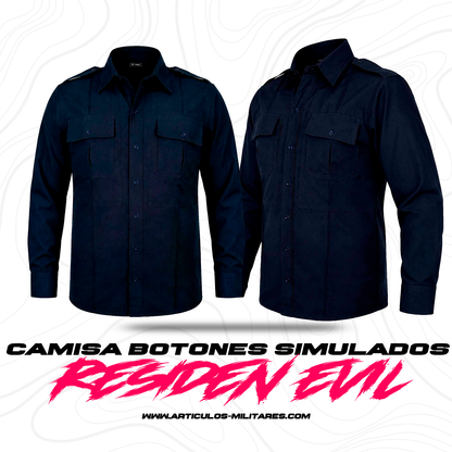 Camisa Táctica Uniforme Azul Marino Manga Larga Policía Residen Evil Militaría